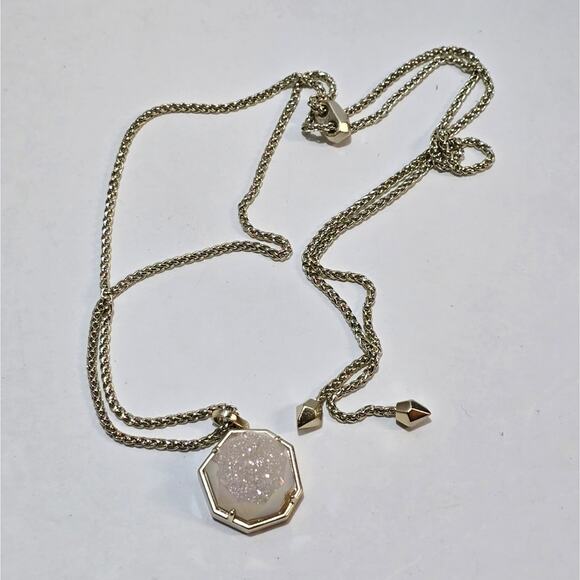 Kendra Scott Cynthia Iridescent Drusy Gold Plated Pendant Adjustable Necklace - Picture 4 of 7